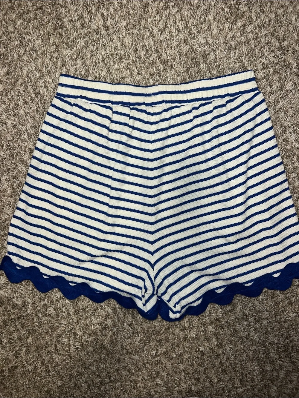 Entro Royal Blue & White Striped Elastic Shorts with Ric Rac Scalloped Hem CUTE! - Picture 7 of 11